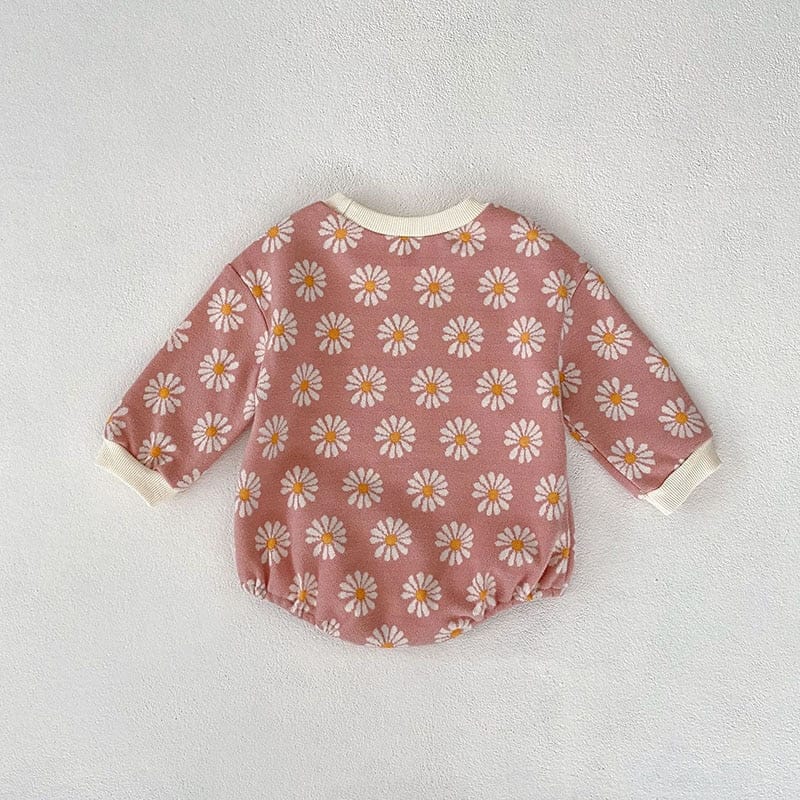 長袖ロンパース ベビー服 長袖 ロンパース レトロフラワー 花柄 ベージュ ピンク 2色 女の子