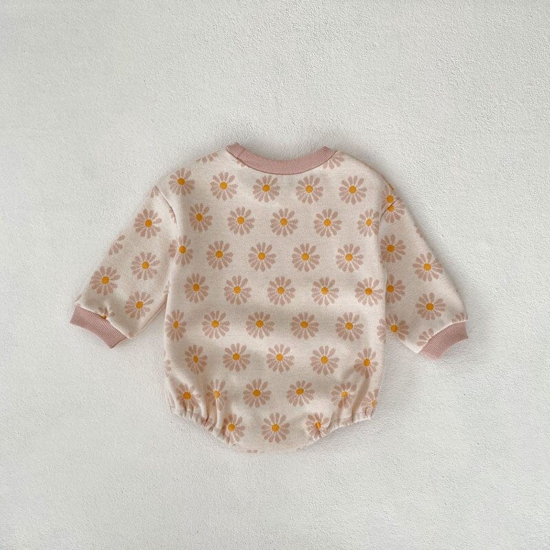 長袖ロンパース ベビー服 長袖 ロンパース レトロフラワー 花柄 ベージュ ピンク 2色 女の子