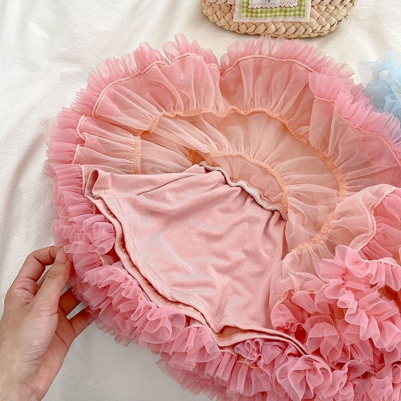 スカート ベビー メッシュ チュチュ チュール レインボー ボリューム フリル スカート 2カラー ガールズ