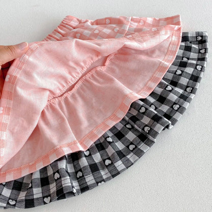 長袖セットアップ キッズセットアップ 2点セット ハートチェック長袖カーディガントップス+スカート 2カラー