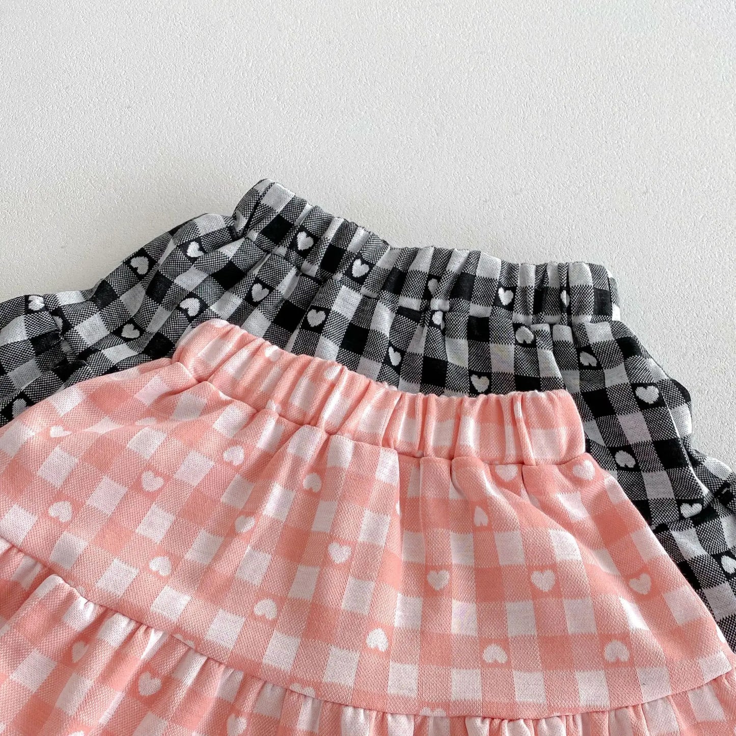 長袖セットアップ キッズセットアップ 2点セット ハートチェック長袖カーディガントップス+スカート 2カラー