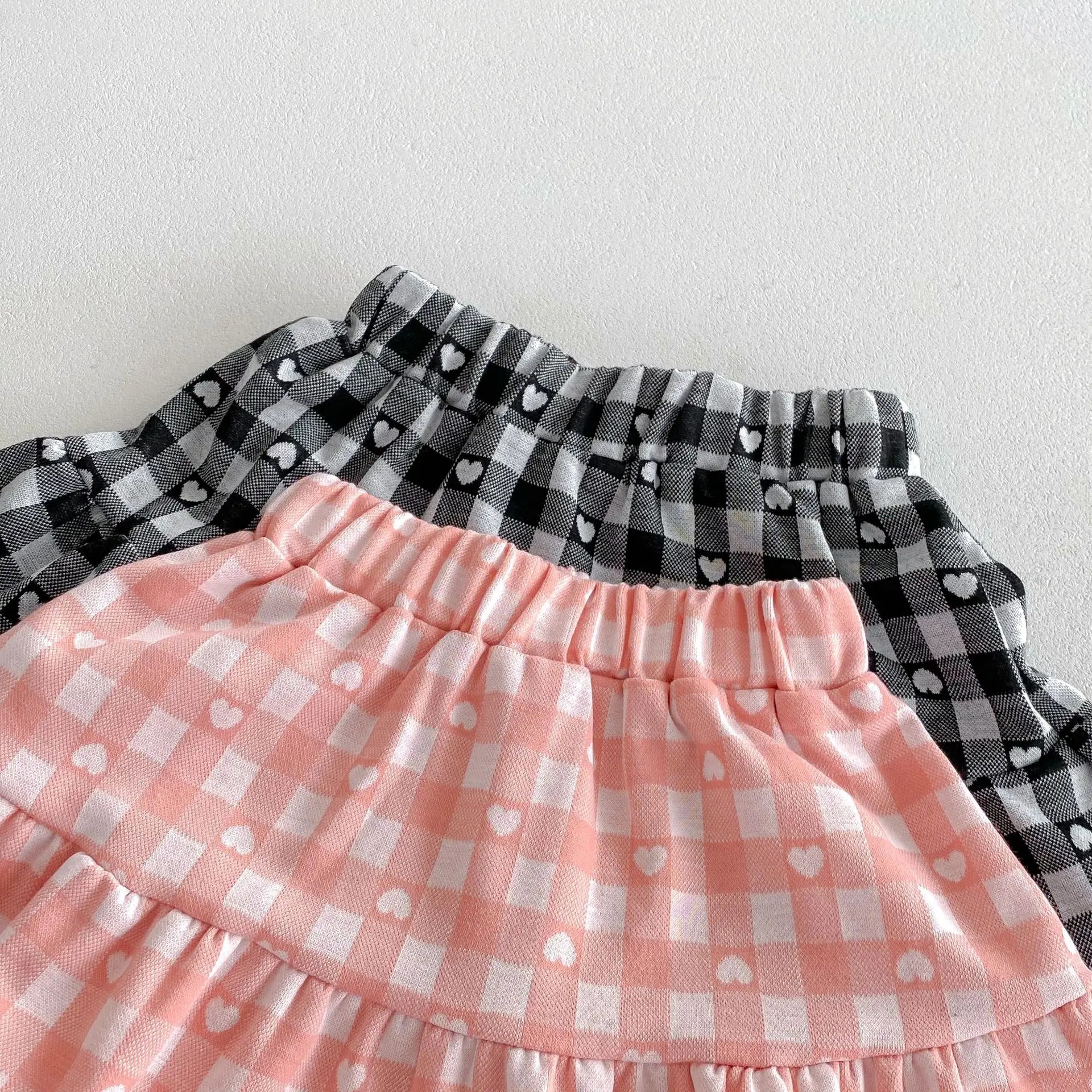 長袖セットアップ キッズセットアップ 2点セット ハートチェック長袖カーディガントップス+スカート 2カラー