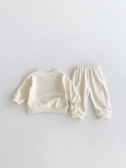 長袖セットアップ ベビーキッズセットアップ 2点セット パトカー/バス乗り物プリント長袖スウェットシャツ+ロングスウェットパンツ 2カラー