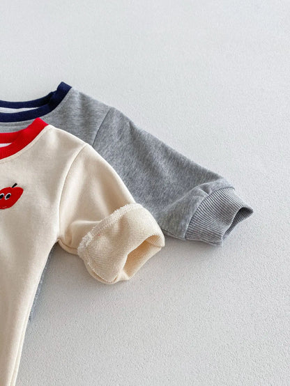 長袖セットアップ ベビーキッズセットアップ 2点セット スウェットシャツ+スウェットパンツ りんごアップルレターロゴプリント 2カラー