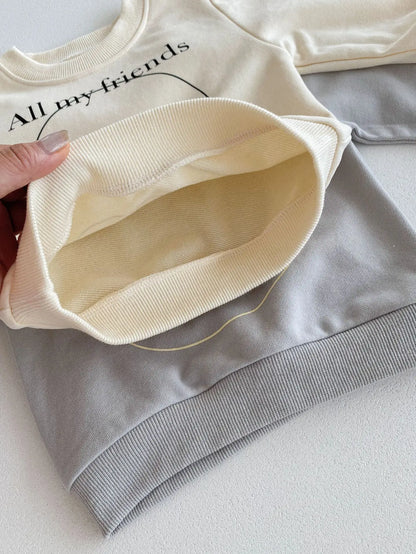 長袖セットアップ ベビーキッズセットアップ 2点セット スウェットシャツ+スウェットパンツ レターロゴプリント 2カラー