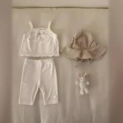 ノースリーブセットアップ ベビーセットアップ 2点セット キャミソール+ショートレギンス リボン刺繍 2カラー