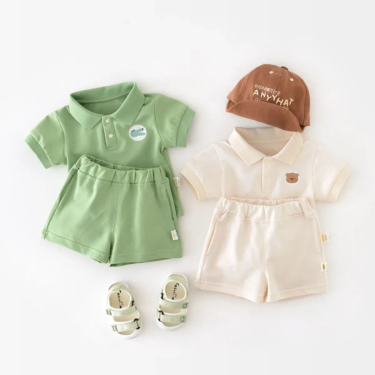 半袖セットアップ ベビーセットアップ 2点セット 半袖ポロシャツ+ショートパンツ 2カラー