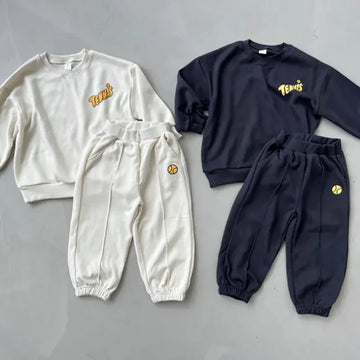 長袖セットアップ キッズセットアップ 2点セット スウェットシャツ+スウェットパンツ テニス レターロゴプリント 2カラー