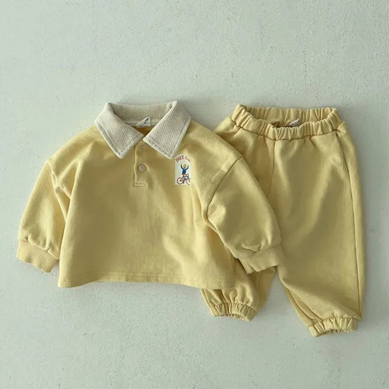 長袖セットアップ キッズセットアップ 2点セット 長袖ポロシャツ+ロングパンツ 2カラー