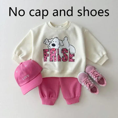 長袖セットアップ キッズセットアップ 2点セット スウェットシャツ+スウェットパンツ 犬ドッグプリント 2カラー
