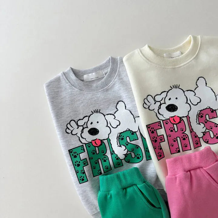 長袖セットアップ キッズセットアップ 2点セット スウェットシャツ+スウェットパンツ 犬ドッグプリント 2カラー