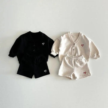 長袖セットアップ キッズセットアップ 2点セット カーディガン+ショートパンツ レターロゴ刺繍 2カラー