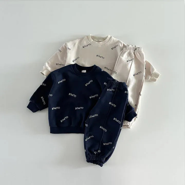 長袖セットアップ キッズセットアップ 2点セット スウェットシャツ+スウェットパンツ レターロゴプリント 2カラー