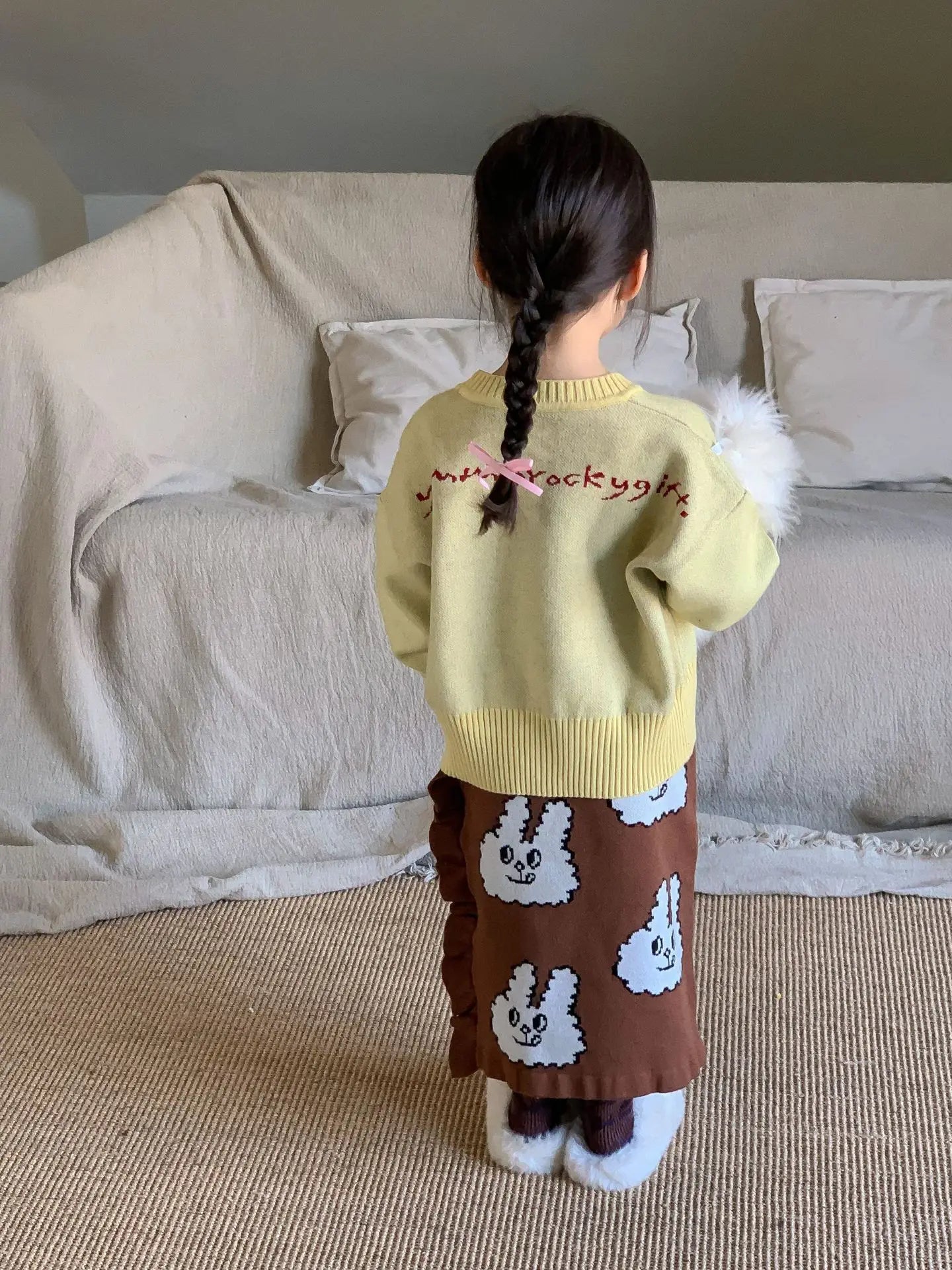 長袖セットアップ キッズセットアップ 2点セット ニットセーター ロングスカート うさぎバニー 2カラー