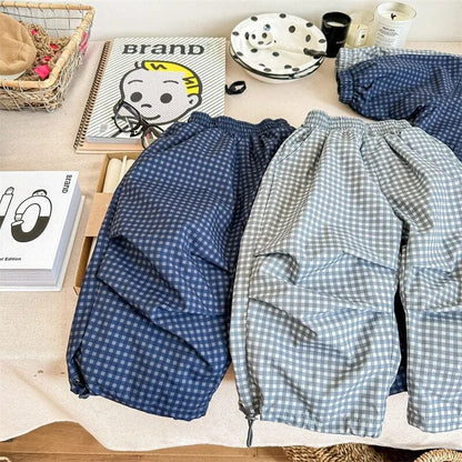 長袖セットアップ キッズ セットアップ 2点セット ウィンドブレーカー ハーフジップトップス パンツ チェック ダークブルー ライトブルー 2カラー ボーイズ 男の子 子供服