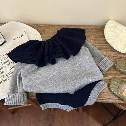 長袖セットアップ ベビーセットアップ 2点セット 長袖フリルカラーセータートップス ブルマパンツ 2カラー【mh0004372】