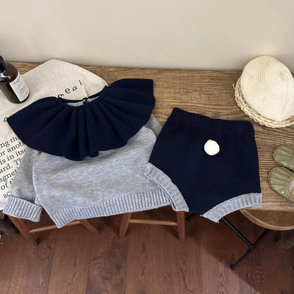 長袖セットアップ ベビーセットアップ 2点セット 長袖フリルカラーセータートップス ブルマパンツ 2カラー【mh0004372】