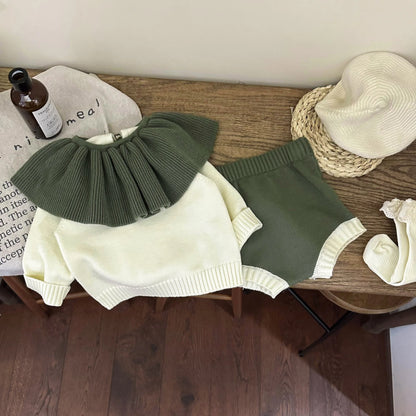 長袖セットアップ ベビーセットアップ 2点セット 長袖フリルカラーセータートップス ブルマパンツ 2カラー【mh0004372】