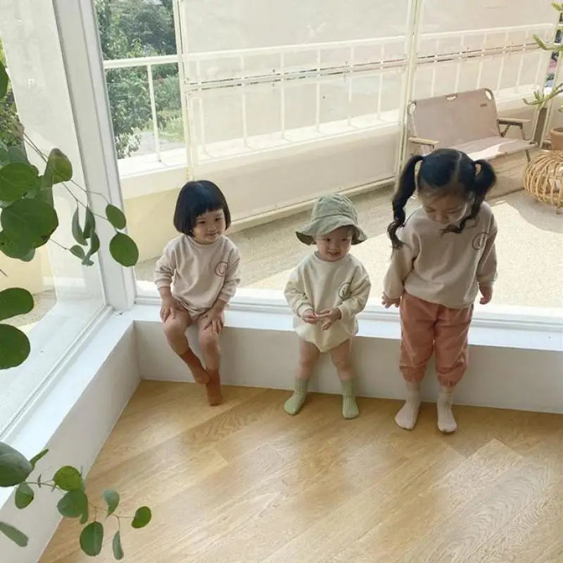 長袖セットアップ ベビーセットアップ 2点セット/ロンパース スマイル レターロゴプリント 長袖ロンパース/スウェットシャツ+パンツ 2カラー【mh0004759】