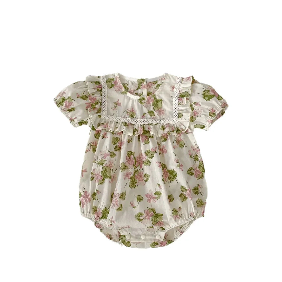 半袖セットアップ ベビーロンパース/セットアップ 2点セット 半袖ボディスーツ/半袖ブラウス+ブルマパンツ フラワー花柄プリント 2カラー【mh0004870】