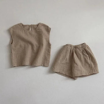 ノースリーブセットアップ ベビーセットアップ 2点セット ノースリーブトップス+ショートパンツ シンプルベーシック 2カラー【mh0005353】