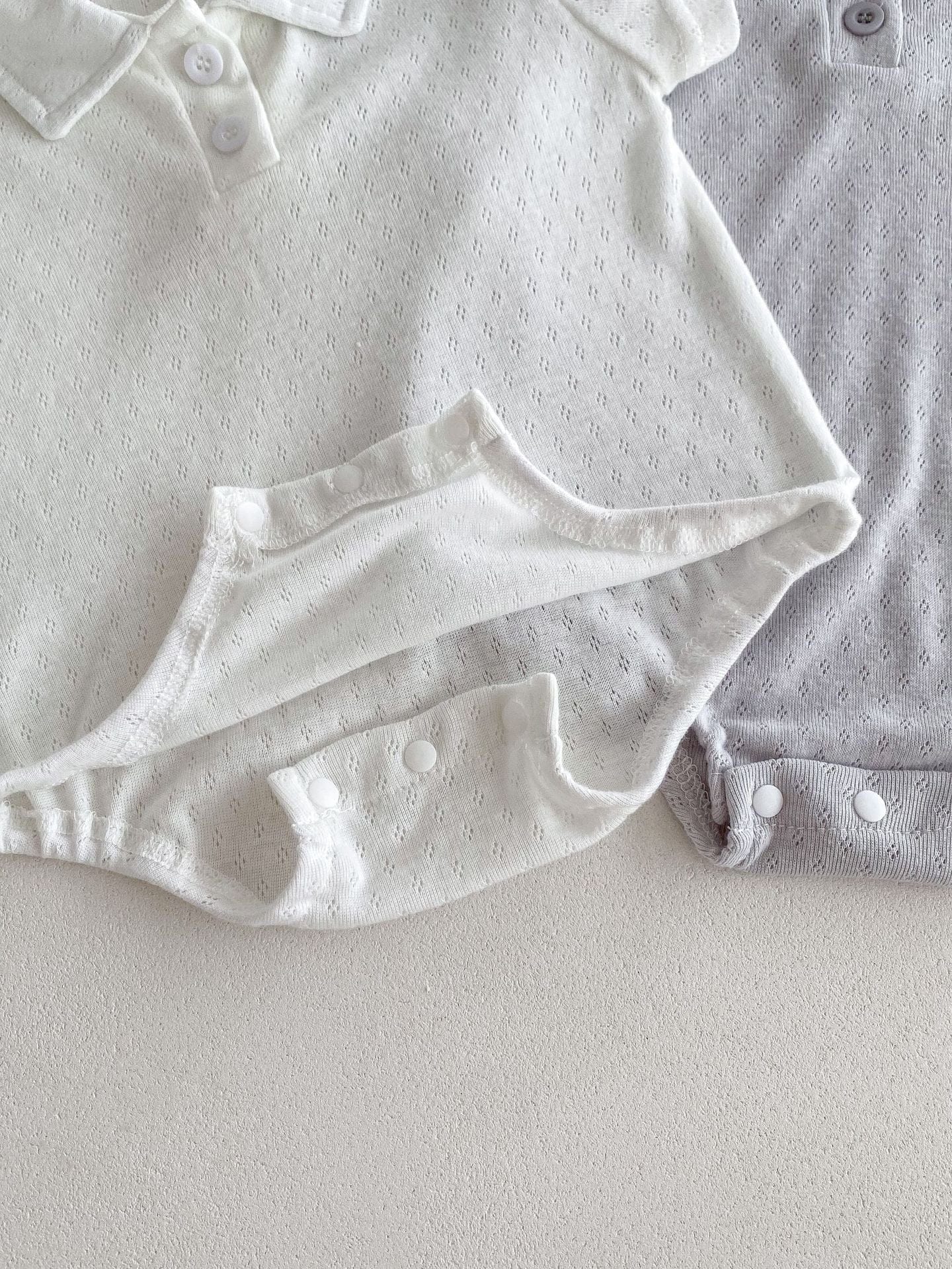 半袖セットアップ ベビーロンパース/セットアップ 2点セット 半袖ポロシャツボディスーツ/半袖ポロシャツ+ショートパンツ 2カラー【mh0005459】