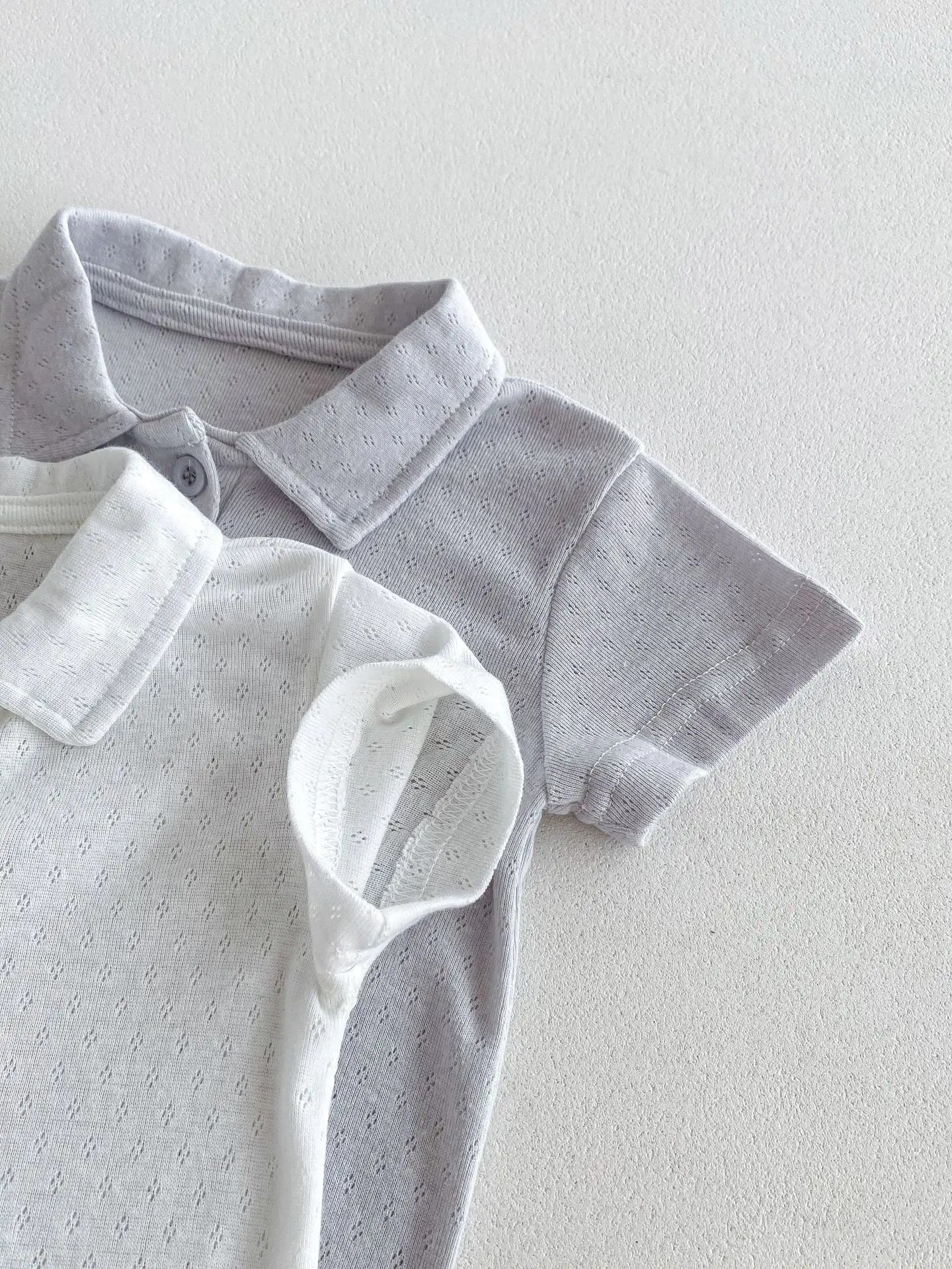 半袖セットアップ ベビーロンパース/セットアップ 2点セット 半袖ポロシャツボディスーツ/半袖ポロシャツ+ショートパンツ 2カラー【mh0005459】