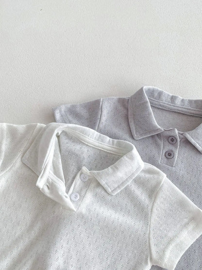 半袖セットアップ ベビーロンパース/セットアップ 2点セット 半袖ポロシャツボディスーツ/半袖ポロシャツ+ショートパンツ 2カラー【mh0005459】