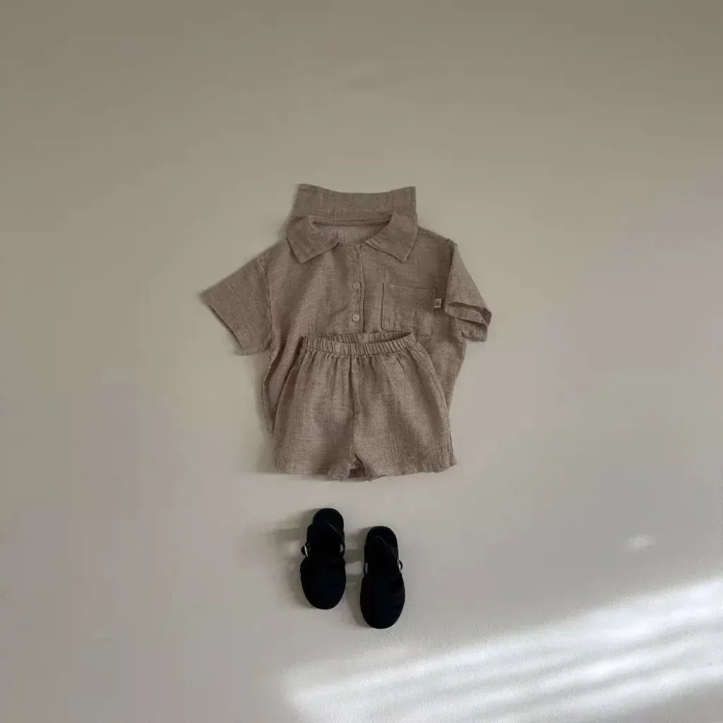 半袖セットアップ キッズセットアップ 2点セット 半袖シャツ+ショートパンツ レトロ 無地/チェック 2カラー【mh0005461】