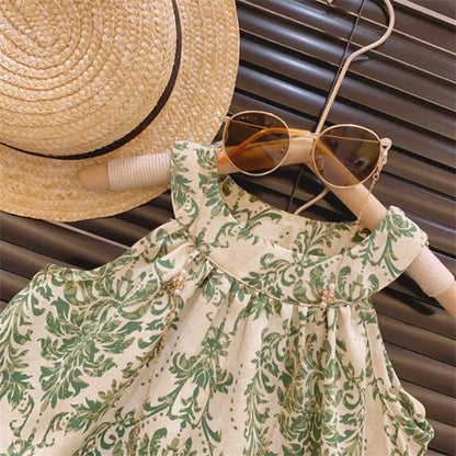 ノースリーブセットアップ キッズセットアップ 2点セット ホルターネックチュニックブラウス+ショートパンツ アラベスク柄 2カラー【mh0005883】