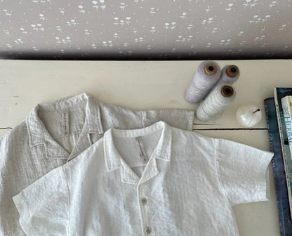 半袖セットアップ ベビーセットアップ 2点セット 半袖サファリシャツ+ショートパンツ シンプルベーシック 2カラー【mh0005937】