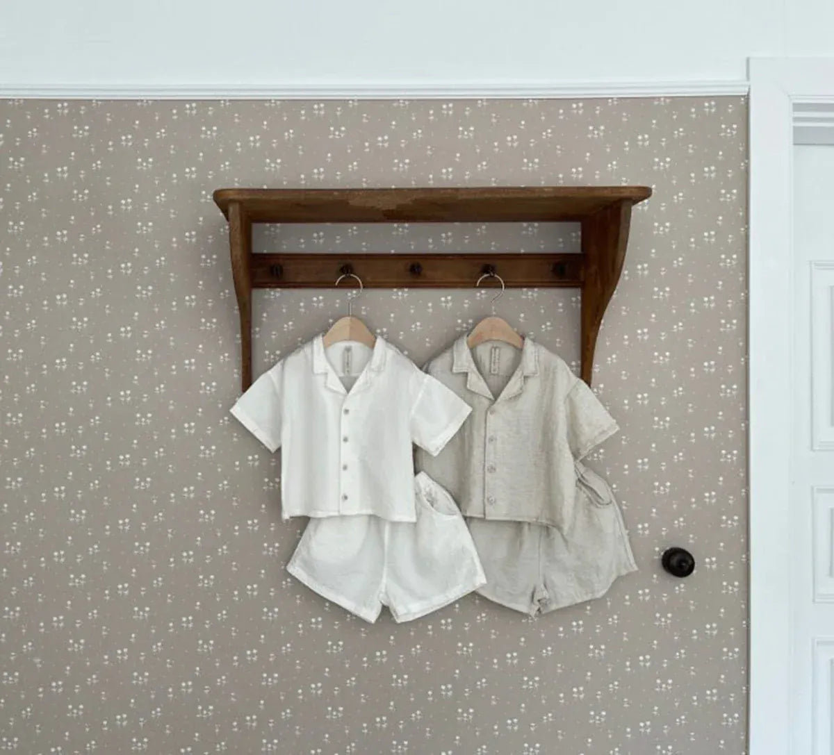 半袖セットアップ ベビーセットアップ 2点セット 半袖サファリシャツ+ショートパンツ シンプルベーシック 2カラー【mh0005937】