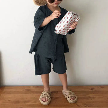 半袖セットアップ キッズセットアップ 2点セット 半袖シャツ+ショートパンツ シンプルベーシック 2カラー【mh0006034】