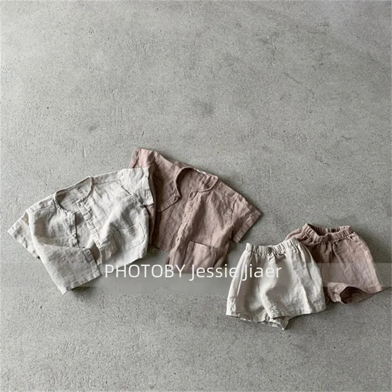 半袖セットアップ キッズセットアップ 2点セット 半袖シャツ+ショートパンツ シンプルベーシック 2カラー【mh0006035】