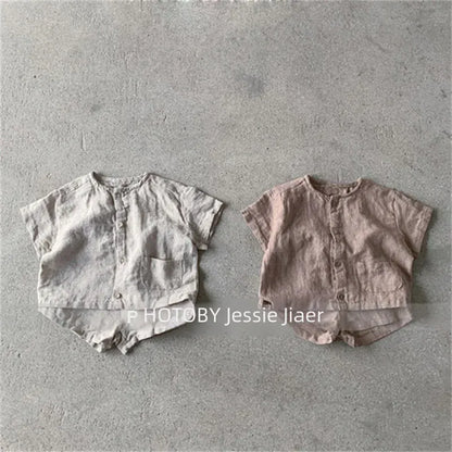 半袖セットアップ キッズセットアップ 2点セット 半袖シャツ+ショートパンツ シンプルベーシック 2カラー【mh0006035】