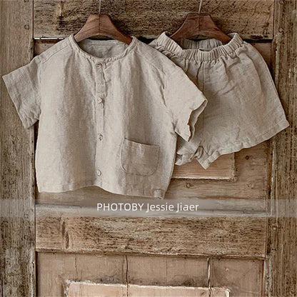 半袖セットアップ キッズセットアップ 2点セット 半袖シャツ+ショートパンツ シンプルベーシック 2カラー【mh0006035】