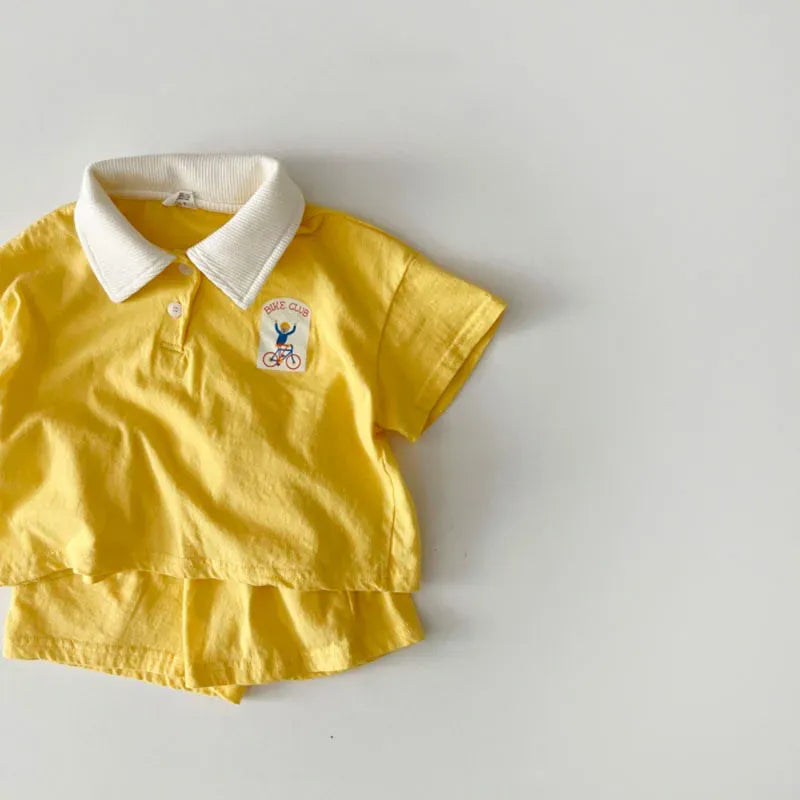 半袖セットアップ ベビーキッズセットアップ 2点セット 半袖ポロシャツ+ショートパンツ 2カラー【mh0006126】