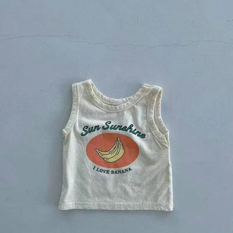 ノースリーブセットアップ ベビーセットアップ 2点セット タンクトップ+ショートパンツ レモン/バナナプリント 2カラー【mh0006141】