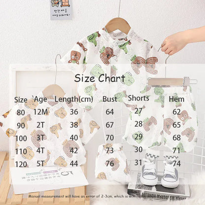 半袖セットアップ キッズセットアップ 2点セット 半袖シャツ+ショートパンツ 犬ドッグプリント 2カラー【mh0006170】