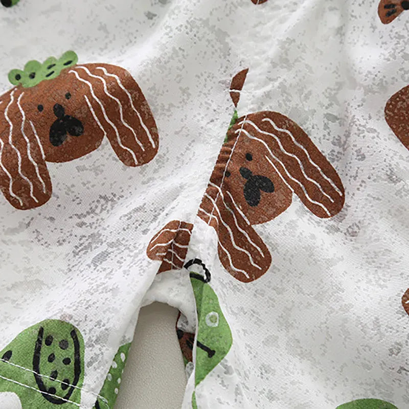 半袖セットアップ キッズセットアップ 2点セット 半袖シャツ+ショートパンツ 犬ドッグプリント 2カラー【mh0006170】