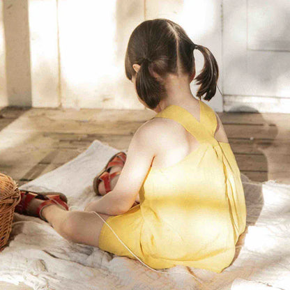 ノースリーブセットアップ キッズセットアップ 2点セット ノースリーブブラウス+ショートパンツ コットンリネン 2カラー【mh0006283】