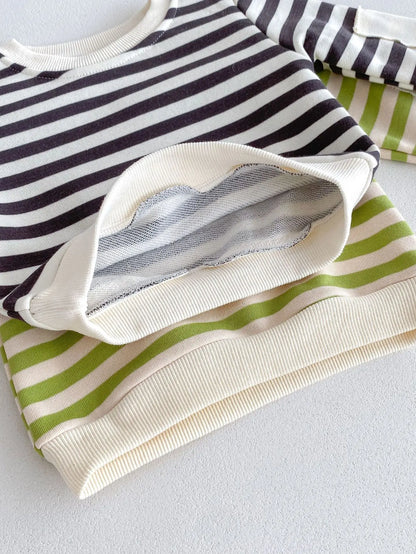 長袖セットアップ ベビーキッズセットアップ 2点セット ボーダー 長袖スウェットシャツ+ロングパンツ 2カラー【mh0006366】