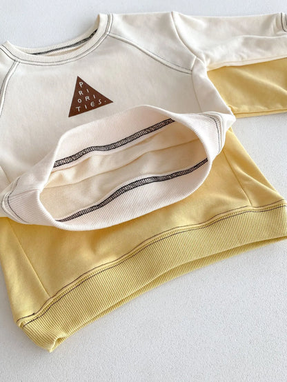 長袖セットアップ ベビーキッズセットアップ 2点セット 長袖スウェットシャツ+スウェットパンツ ラグラン切り替え ワンポイントプリント 2カラー【mh0006368】