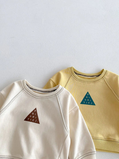 長袖セットアップ ベビーキッズセットアップ 2点セット 長袖スウェットシャツ+スウェットパンツ ラグラン切り替え ワンポイントプリント 2カラー【mh0006368】