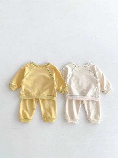 長袖セットアップ ベビーキッズセットアップ 2点セット 長袖スウェットシャツ+スウェットパンツ ラグラン切り替え ワンポイントプリント 2カラー【mh0006368】