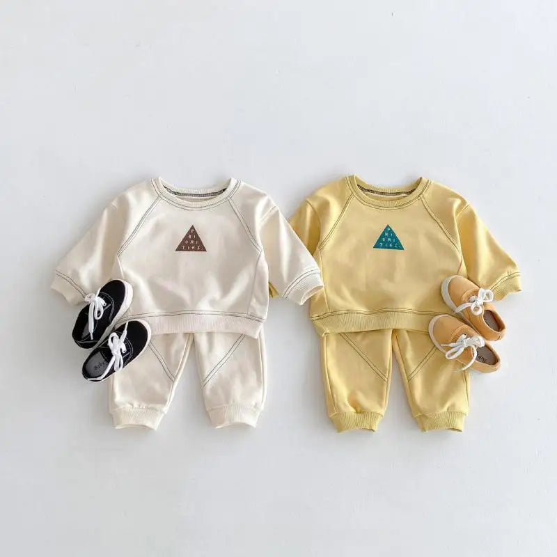 長袖セットアップ ベビーキッズセットアップ 2点セット 長袖スウェットシャツ+スウェットパンツ ラグラン切り替え ワンポイントプリント 2カラー【mh0006368】