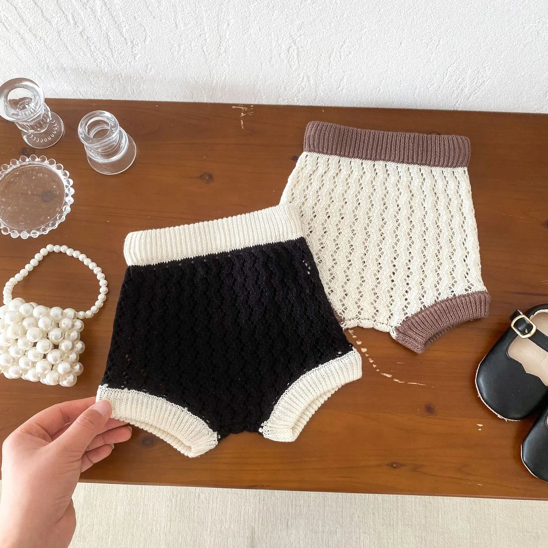 半袖セットアップ ベビーセットアップ 2点セット ニット フリルサークル襟 半袖トップス+ブルマパンツ 2カラー【mh0006531】