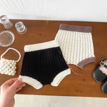 半袖セットアップ ベビーセットアップ 2点セット ニット フリルサークル襟 半袖トップス+ブルマパンツ 2カラー【mh0006531】