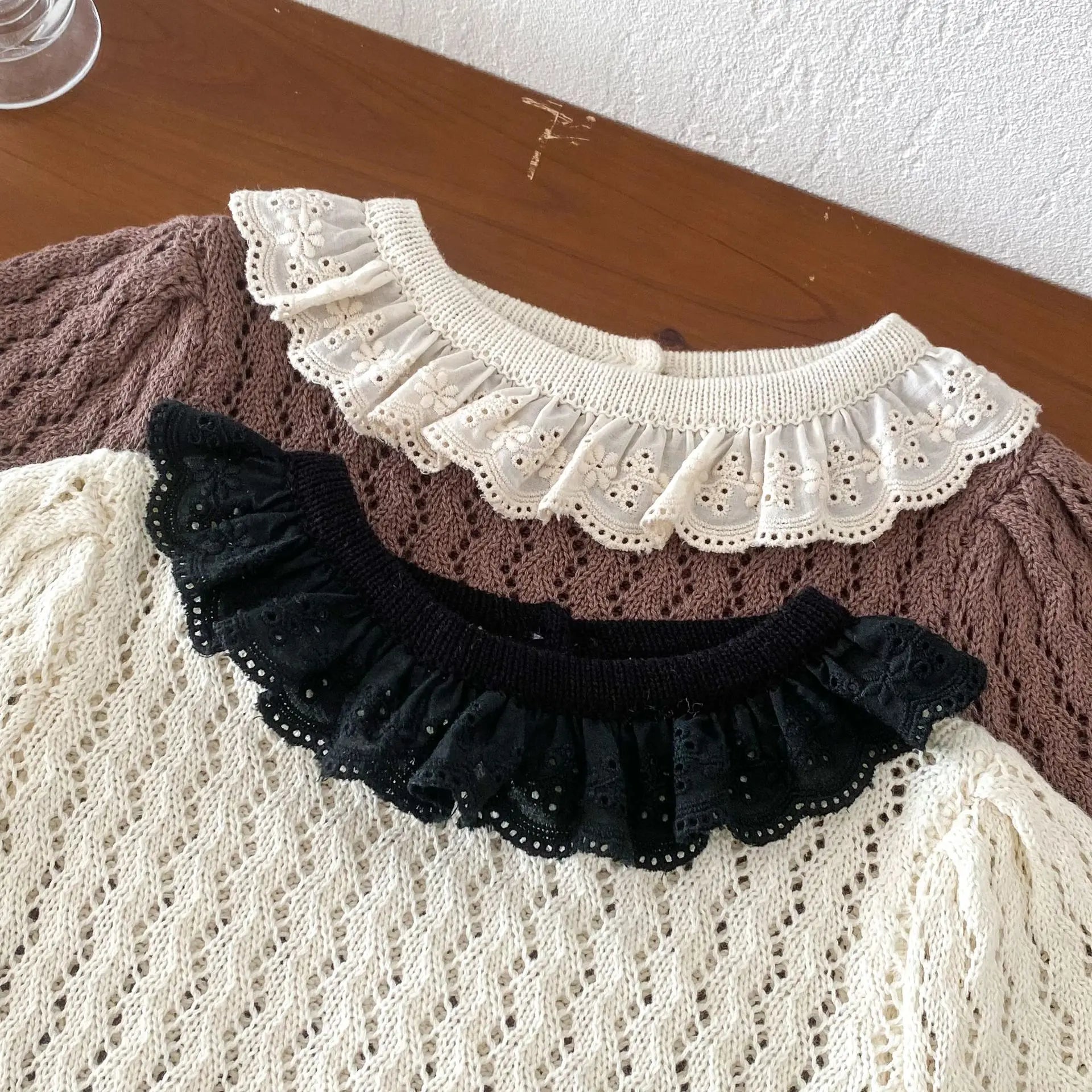 半袖セットアップ ベビーセットアップ 2点セット ニット フリルサークル襟 半袖トップス+ブルマパンツ 2カラー【mh0006531】