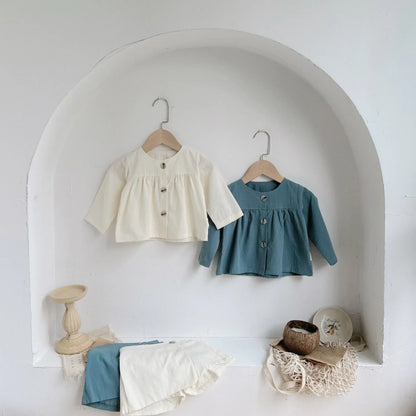 長袖セットアップ ベビーセットアップ 2点セット 長袖チュニックブラウス+ラップショートパンツ 2カラー【mh0006695】